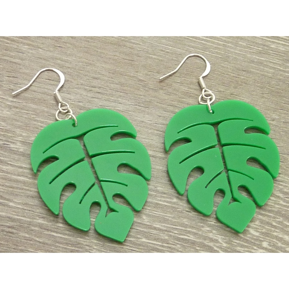Monstera Green Leaf Earrings